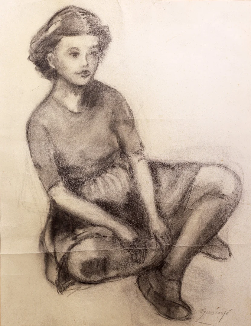 PERE GUSSINYÉ. RETRATO DE ADOLESCENTE. DIBUJO AL CARBONCILLO SOBRE PAPEL. — Drawings — Barcelona Auctions