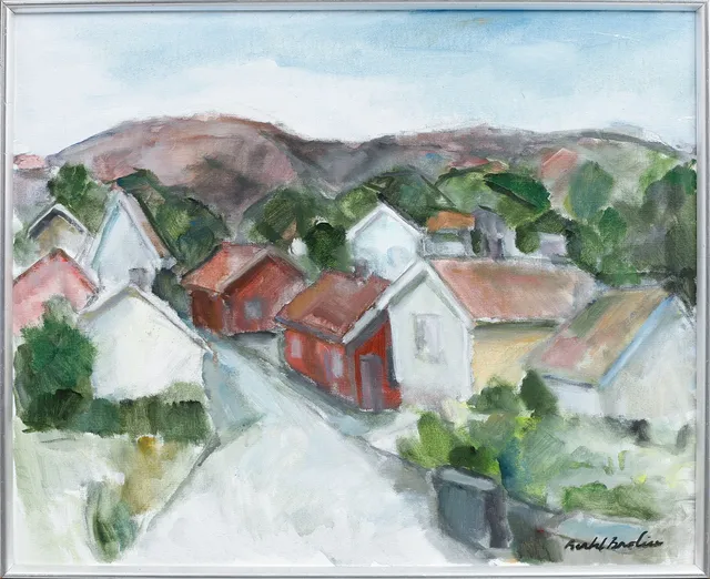 BERTIL BROLIN. "Bygata", olja på duk, signerad.