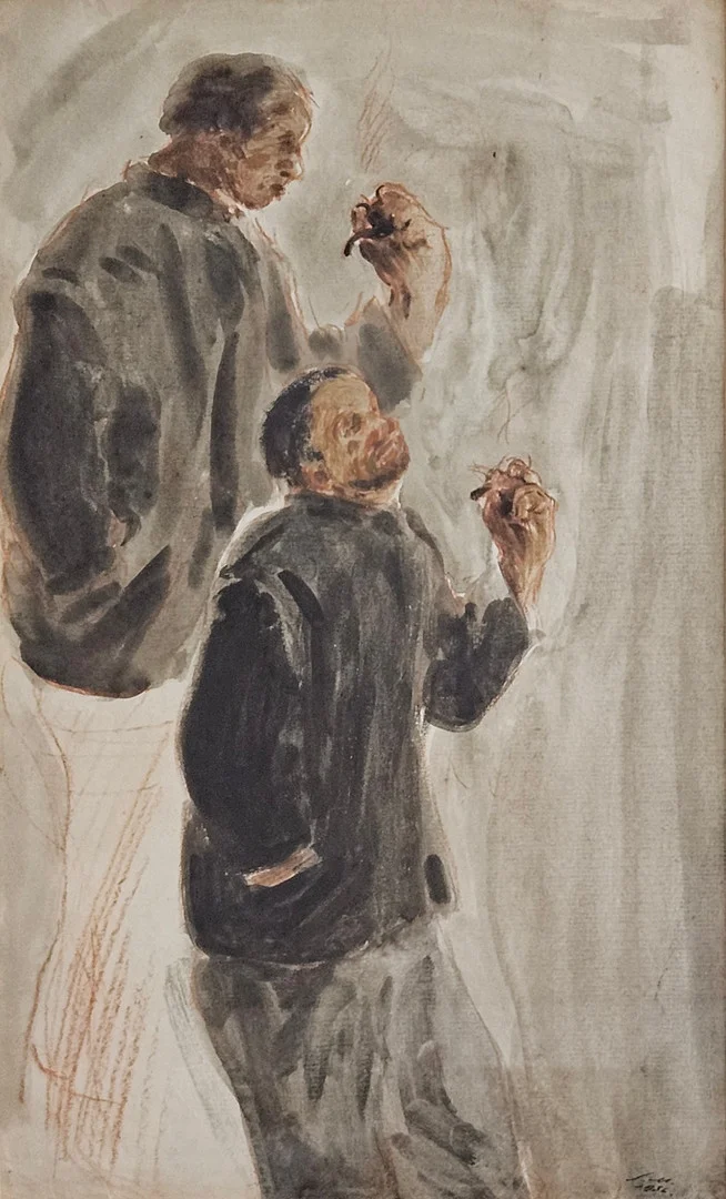 STIG MÅNSSON. Piprökare. Blandteknik, signerad SM och daterad 1936. — Paintings — Auktionshuset Thörner & Ek