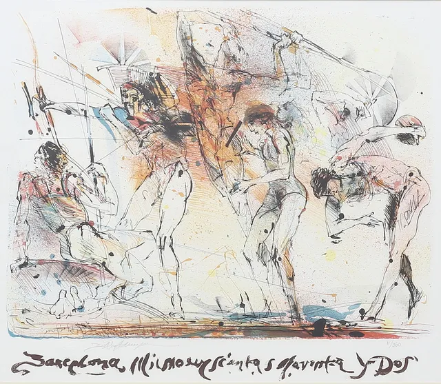 BO ÅKE ADAMSSON. Figurscen, färglitografi, signerad, numrerad 11/360.