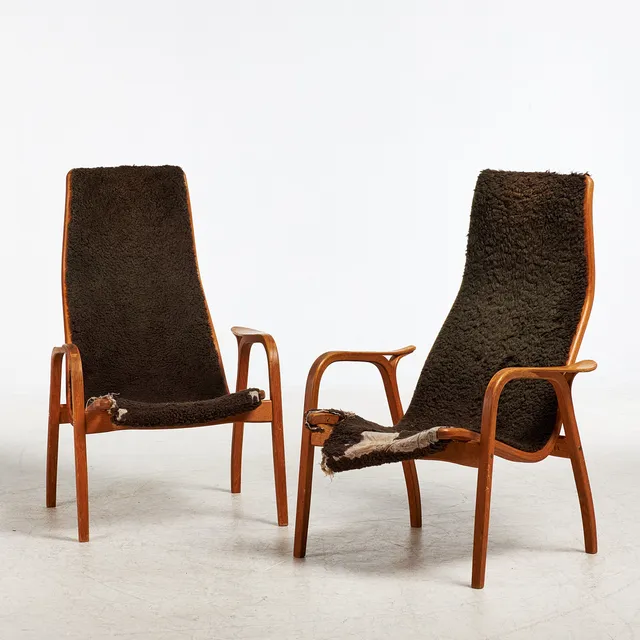 YNGVE EKSTRÖM. Fåtöljer, 1 par, "Lamino", armlän och stomme i ek, 1960-tal, brännmärkta Swedese.