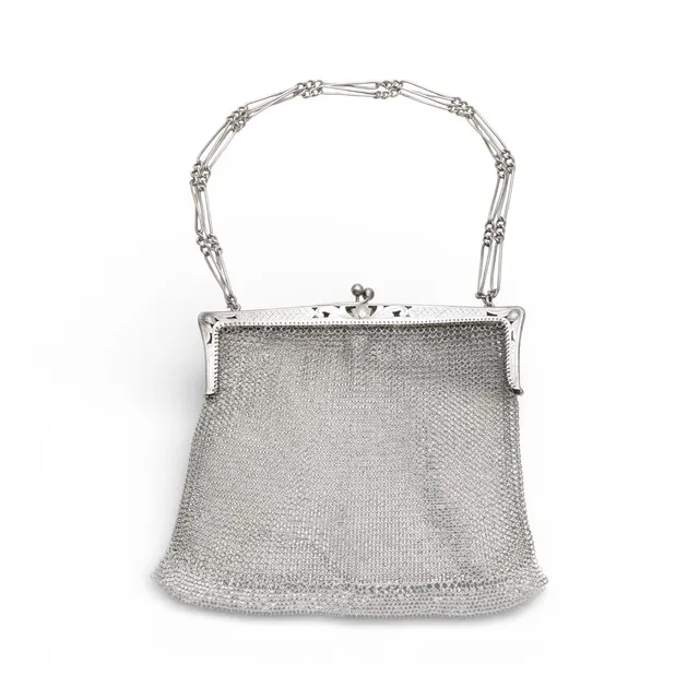 Silver mesh bag, circa 1930.