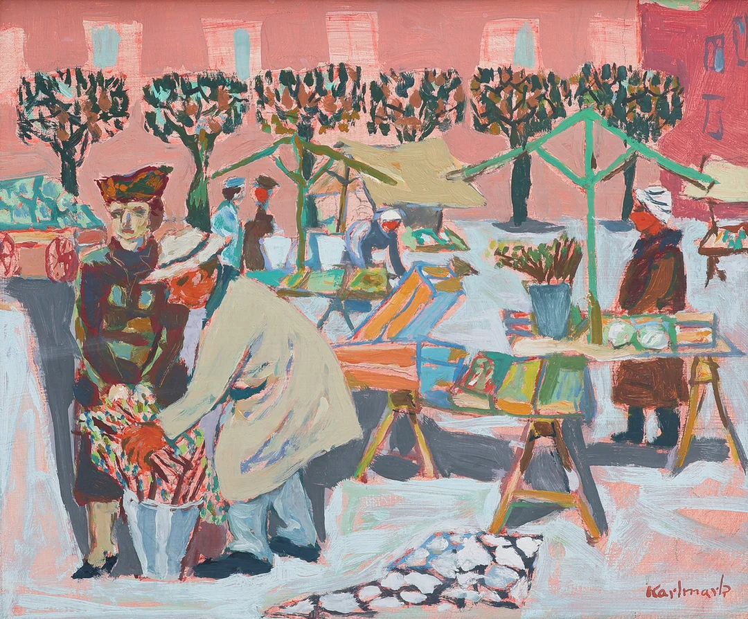 GERHARD KARLMARK. LUND: TORGHANDEL PÅ MÅRTENSTORGET. — Paintings — Crafoord Auktioner Lund