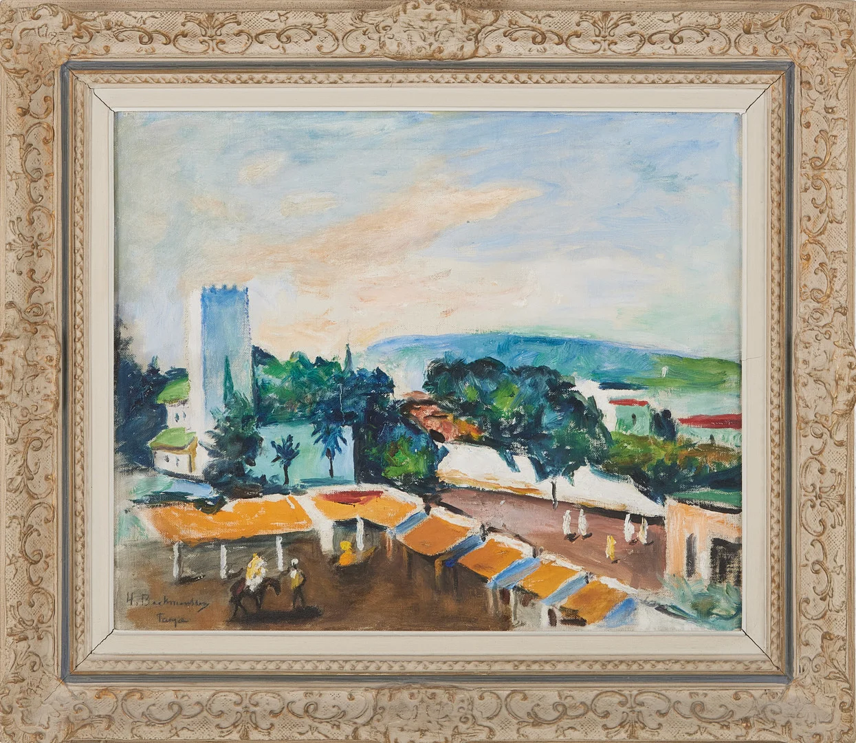 HUGO BACKMANSSON. Torgvy från Tanger, olja på duk, signerad. — Paintings — Stockholms Auktionsverk Magasin 5