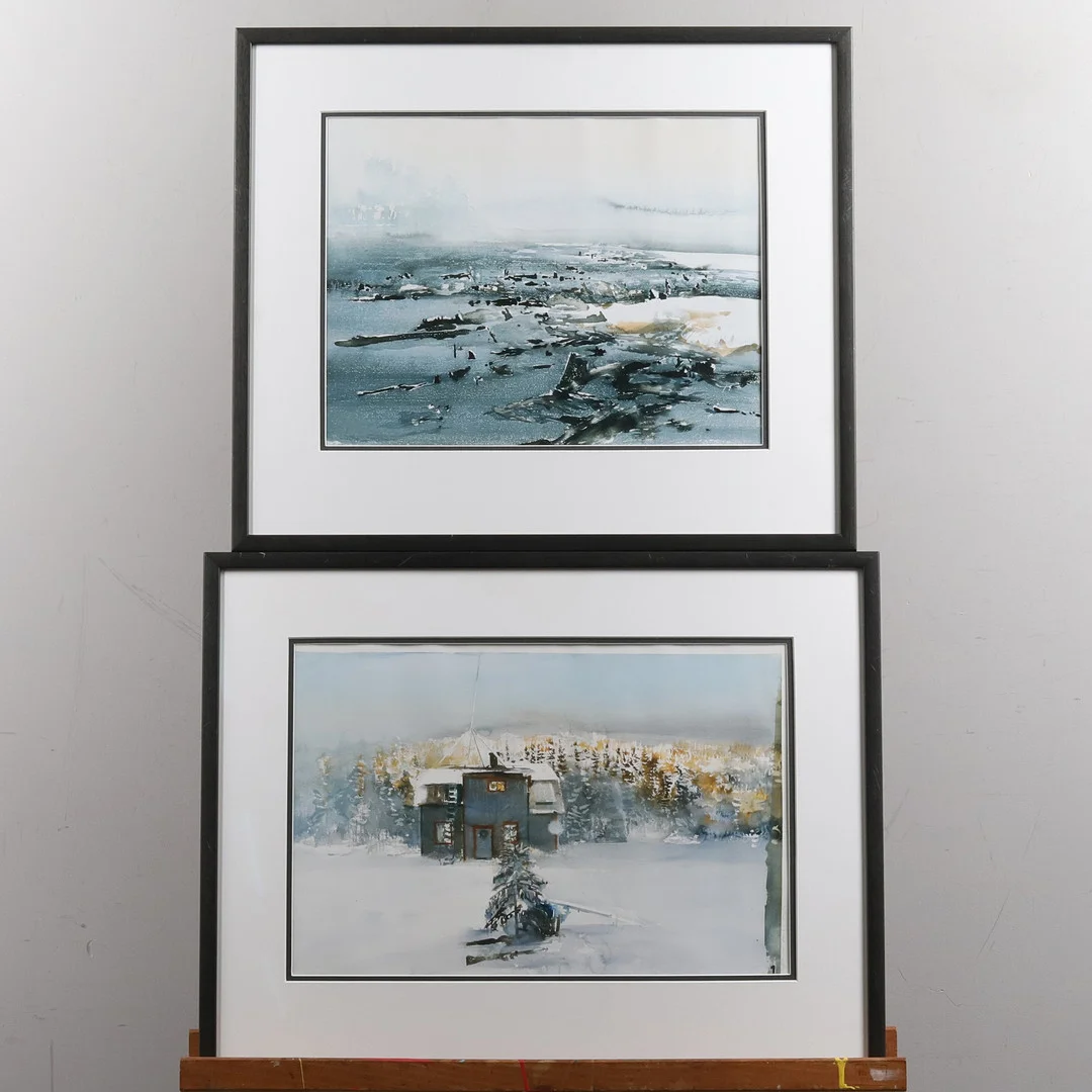 LARS LERIN. EFTER. Tryck, 2 st, "Vintermotiv". — Engravings & Prints — Örebro Stadsauktioner