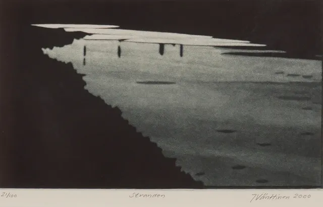 JUKKA VÄNTTINEN. "Stranden", etsning, signerad J. Vänttinen 2000.