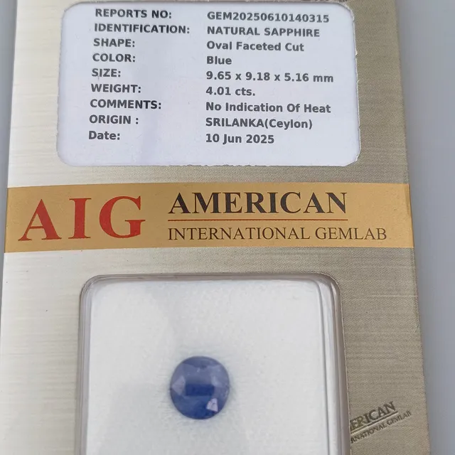 - 4.01ct Natural Blue Sapphire, AIG.
