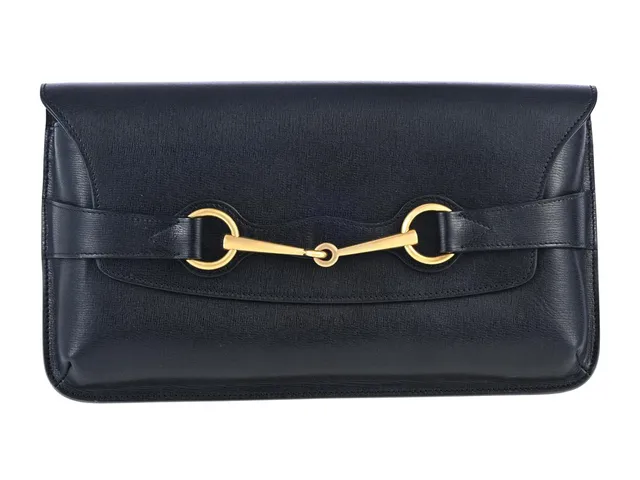 GUCCI, VÄSKA, Bright Bit Clutch, svart läder, guldfärgade beslag, 31x17x4 cm, dustbag. Very Good Condition.