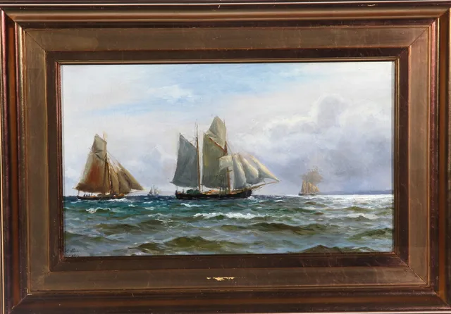 Holger Lübbers. Marine painting, group with sailing ships.