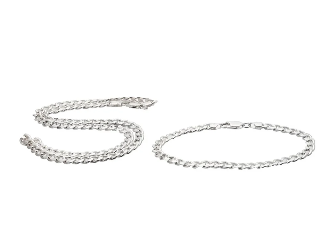 HALSKEDJA OCH ARMBAND, sterlingsilver, pansarlänk, 45 respektive 20 cm, vikt 37,3 g. — Smycken/Smyckeset — Kaplans