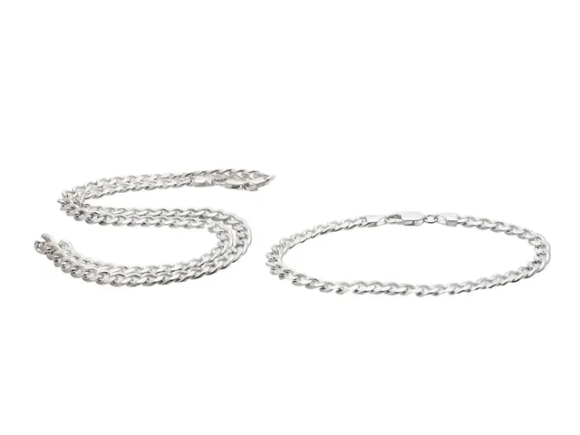 HALSKEDJA OCH ARMBAND, sterlingsilver, pansarlänk, 45 respektive 20 cm, vikt 37,3 g.