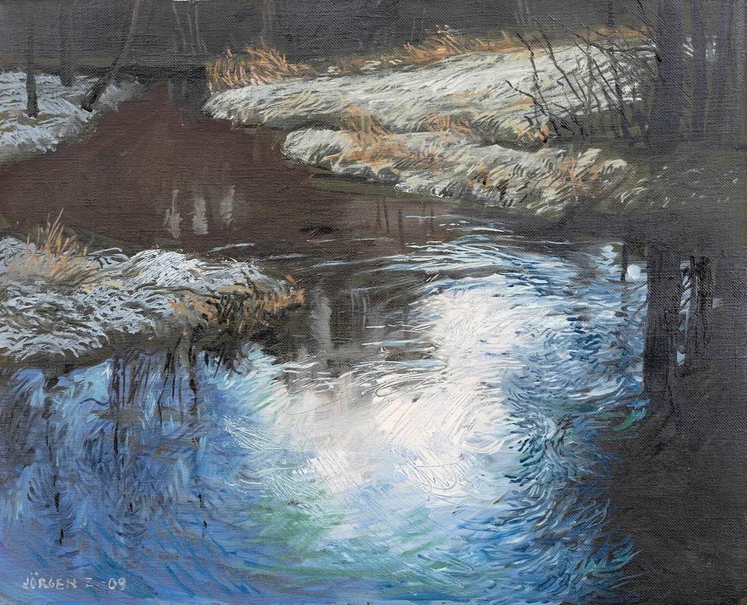 JÖRGEN ZETTERQUIST. Å i skymning, olja på duk, signerad och daterad, Jörgen Z, 2009. — Paintings — Auktionshuset Kolonn