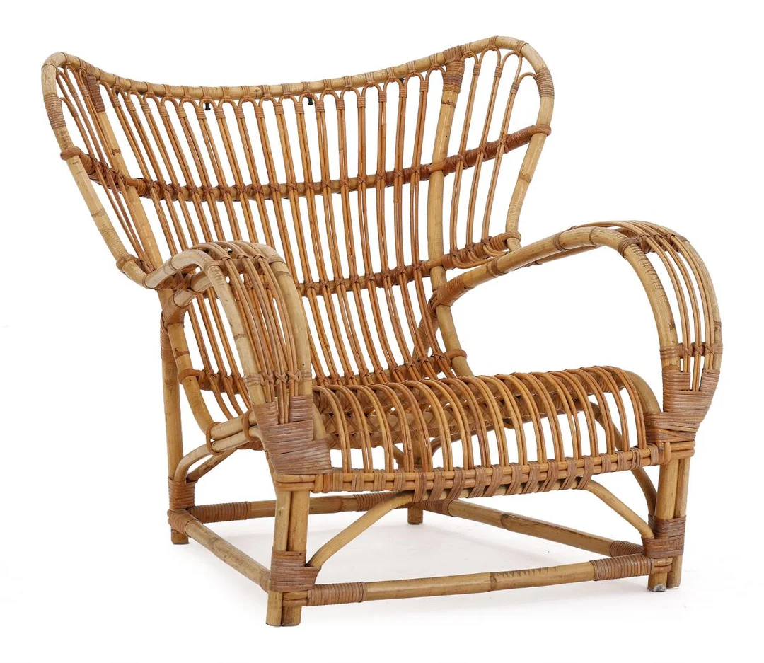 Easy chair of bamboo and woven cane. Manufactured and marked by R. Wengler, 1930s. — Modern Furniture — Bruun Rasmussen