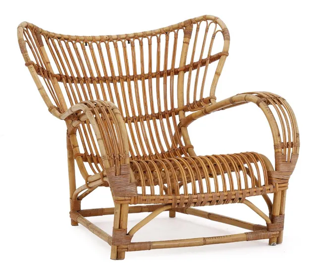 Easy chair of bamboo and woven cane. Manufactured and marked by R. Wengler, 1930s.