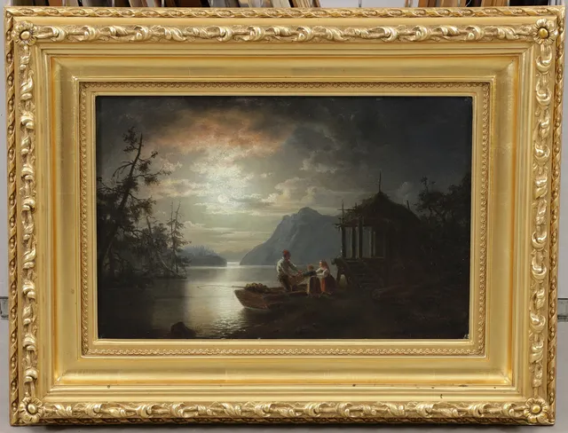 EHRNFRIED WAHLQVIST. Månljus över vatten, olja på pannå signerad, daterad 1861.