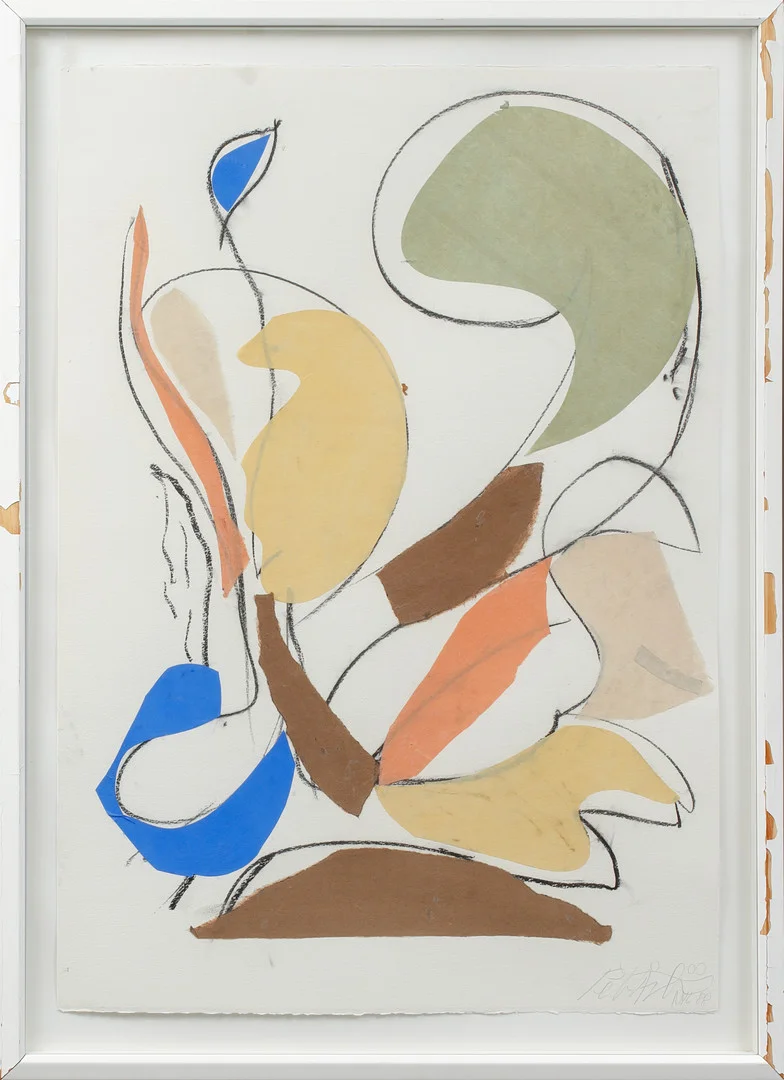 PETER ÅSTRÖM. "Kollage, med blått", kollage och krita på papper, signerad och daterad -88. — Paintings — Göteborgs Auktionsverk