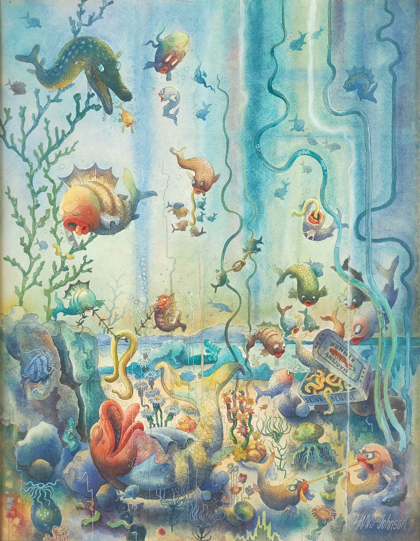 JOHN HAAVS JOHNSON (SVERIGE, 1915-1968). Fantasifiskar, signerad Haavs Johnson, akvarell. — Paintings — Crafoord Auktioner Stockholm