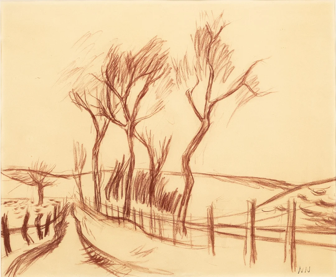 NILS NILSSON. Teckning, rödkrita, monogramsignerad NN. — Drawings — Karljohan Auktioner