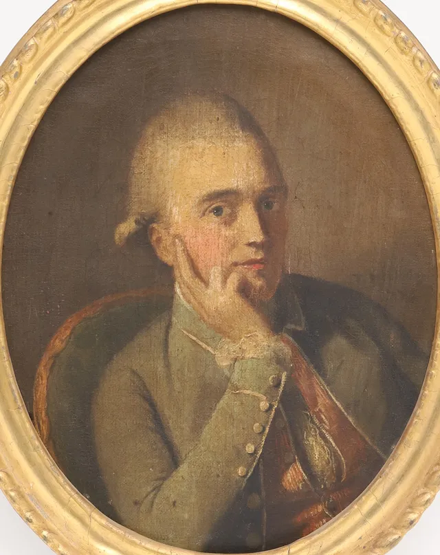 ENGLISH SCHOOL, CIRCA 1780. HEAD AND SHOULDER PORTRAIT OF A YOUNG GENTLEMAN SEATED IN A CHAIR.