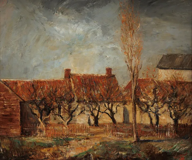 GÖSTA NORDBLAD. "De gamla husen", olja på duk, signerad.