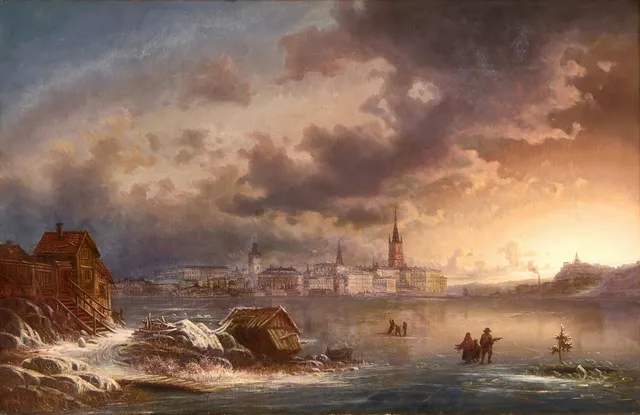 PER WILHELM CEDERGREN (Sverige, 1820-1896): Gamla Stan - Stockholm, olja på duk.