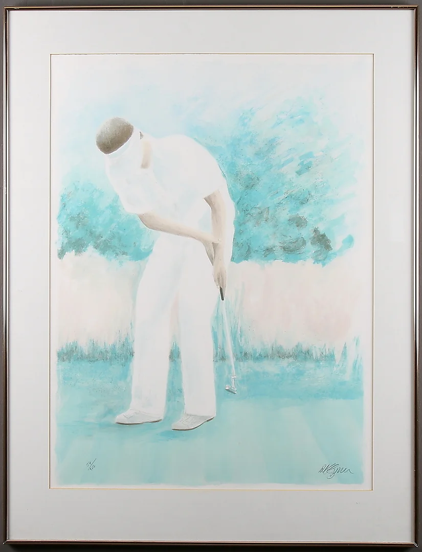AL WAGIELLA. Golfspelare, färglitografi, signerad och numrerad 34/250. — Engravings & Prints — Stadsauktion Sundsvall