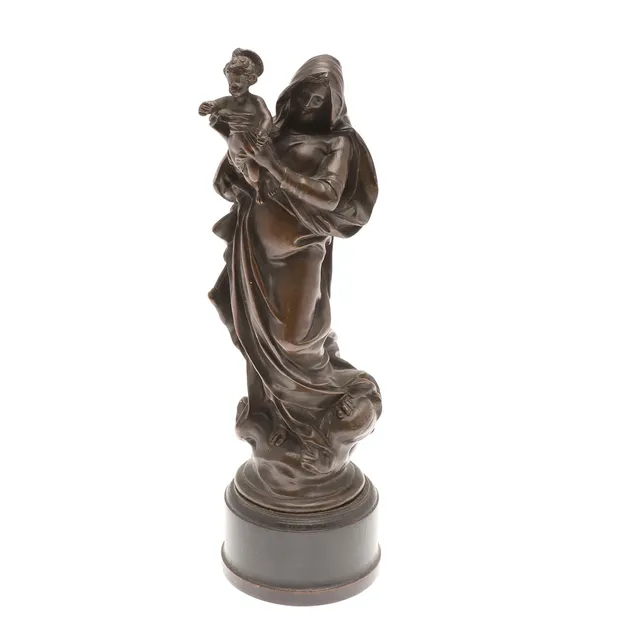 A 19TH CENTURY FRENCH BRONZE OF THE MADONNA AND CHILD.