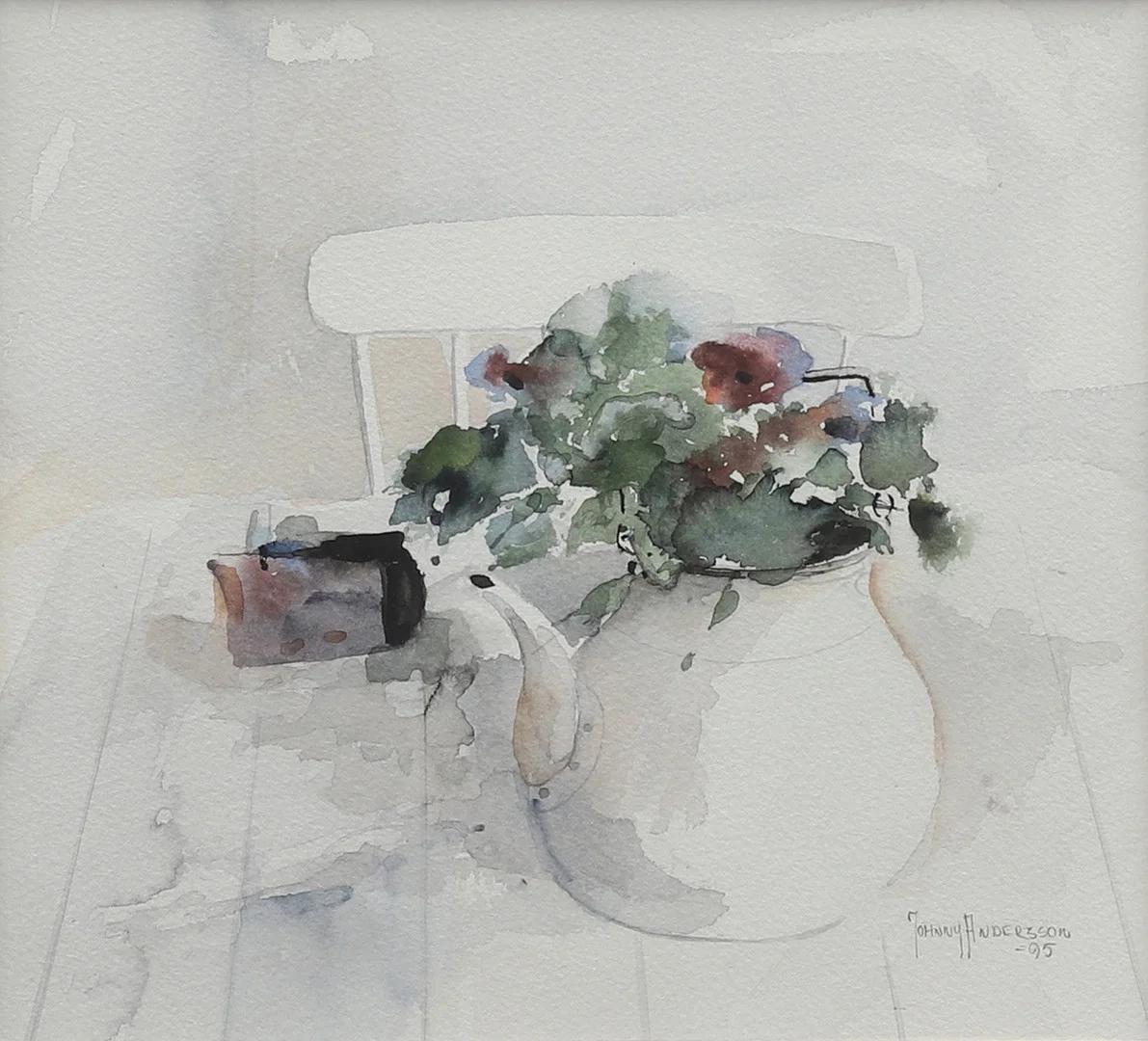 JOHNNY ANDERSSON (FÖDD 1940). Stilleben, akvarell, signerad och daterad -95. — Paintings — Garpenhus Auktioner