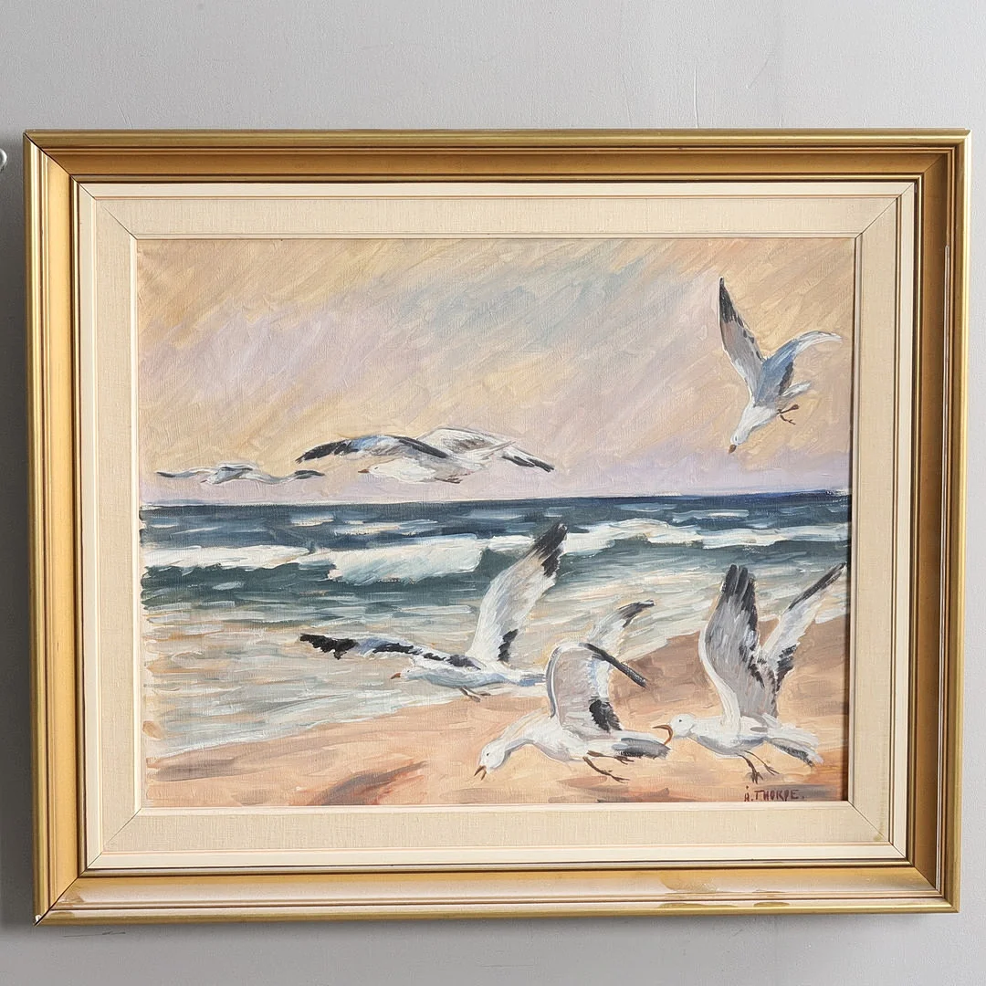 ÅKE THORPE. OLJA PÅ DUK, "MÅSAR", SIGNERAD OCH DATERAD -1953. — Paintings — Örebro Stadsauktioner