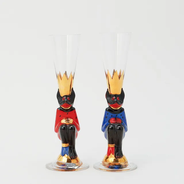 GUNNAR CYRÉN. Snapsglas, 2st "Djävulsglas" ur Nobelservisen, Orrefors.