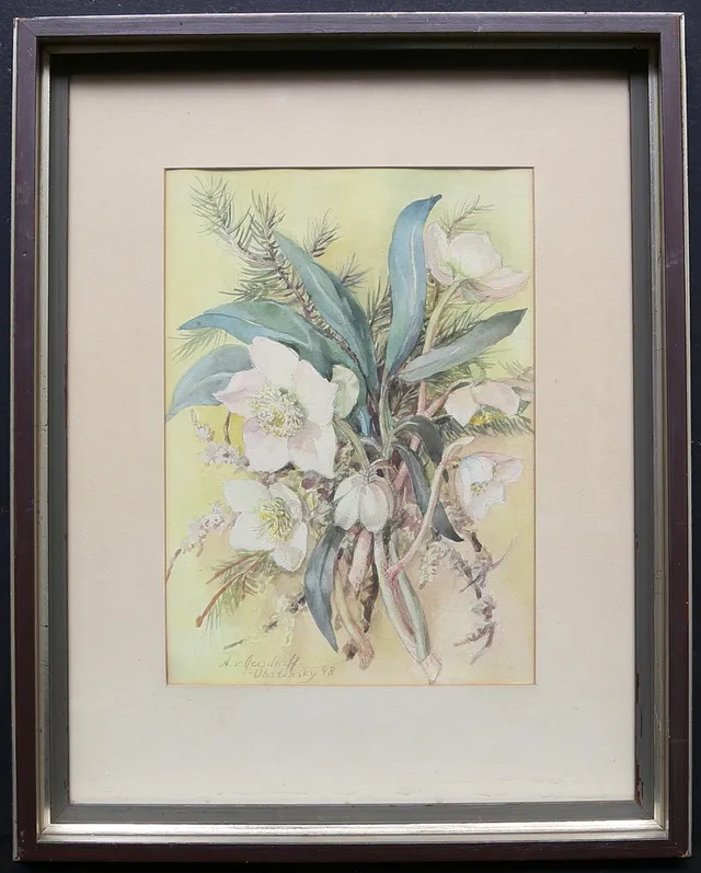 ANNA VON GERSDORFF-OBOLENSKY. Blomsterarrangemang. Akvarell. Signerad och daterad 48.