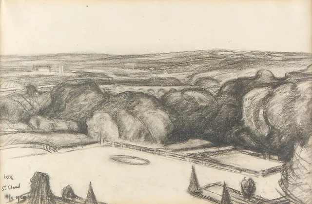 KARL  NORDSTRÖM. Kolteckning. Landskap. Signerad.