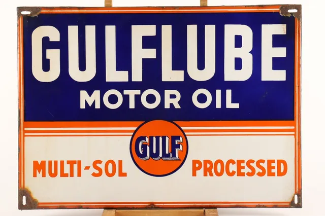 Emaljeskilt Gulflube motor oil.
