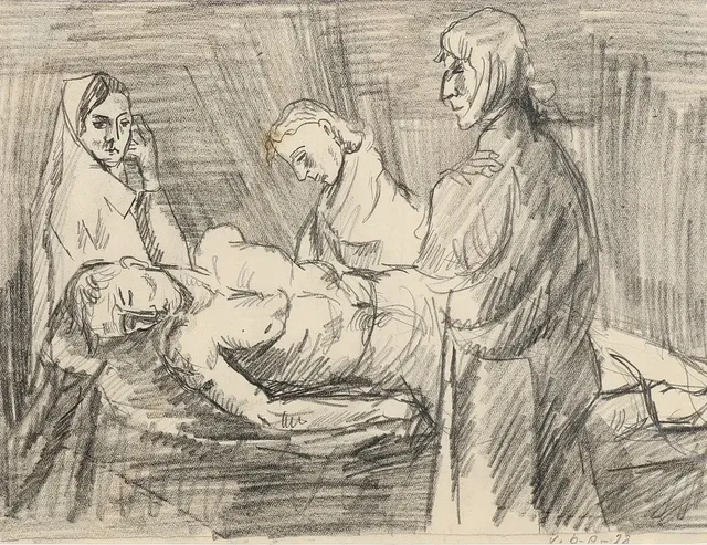 VILHELM BJERKE-PETERSEN (1909-57). Motiv med personer, bly på papir, signeret og dateret 1928.