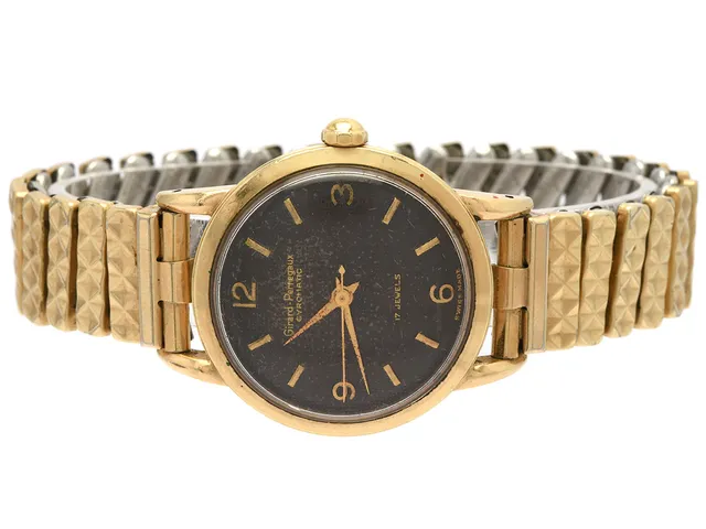GIRARD-PERREGAUX, Gyromatic, Cal 47 BF 587, Boett nr. 6161, herrur, 33,5 mm, doublé (80 micron), automatisk, plexiglas, skadad urtavla, defekt (se bilder), ca 1955, metallänk ej original.