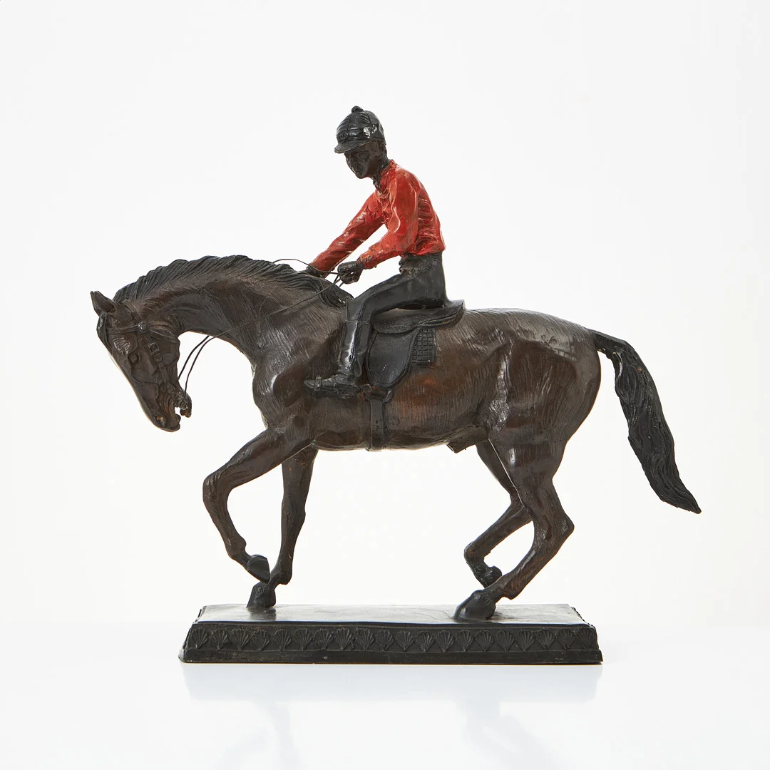 ISIDORE JULES BONHEUR (1827-1901). EFTER. "Le Grande jockey", patinerad och bemålad brons, signerad. — Sculptures & Bronzes — Stockholms Auktionsverk Magasin 5