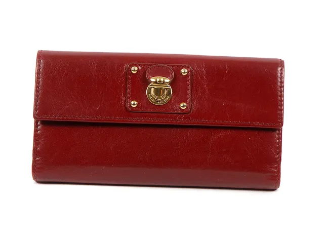 PLÅNBOK, MARC JACOBS rött läder 18x9 cm sedel/mynt/ 8 st kontokortsfack