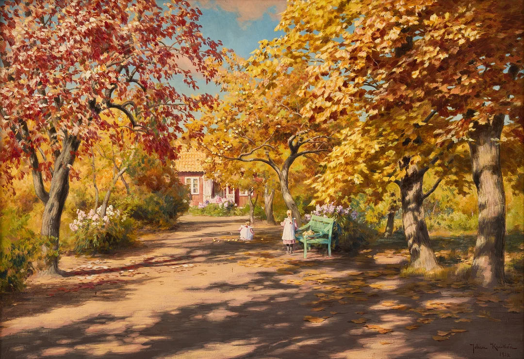 JOHAN KROUTHÉN. Äppelplockning. — Paintings — Stockholms Auktionsverk Fine Art