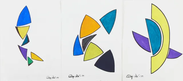 BIRGER ALSIÖ (1941-2021). (3) "Rundtriangulär spetsform XI", "Rundtriangulär spetsform XII", "Halvmåneform VI", blandteknik.