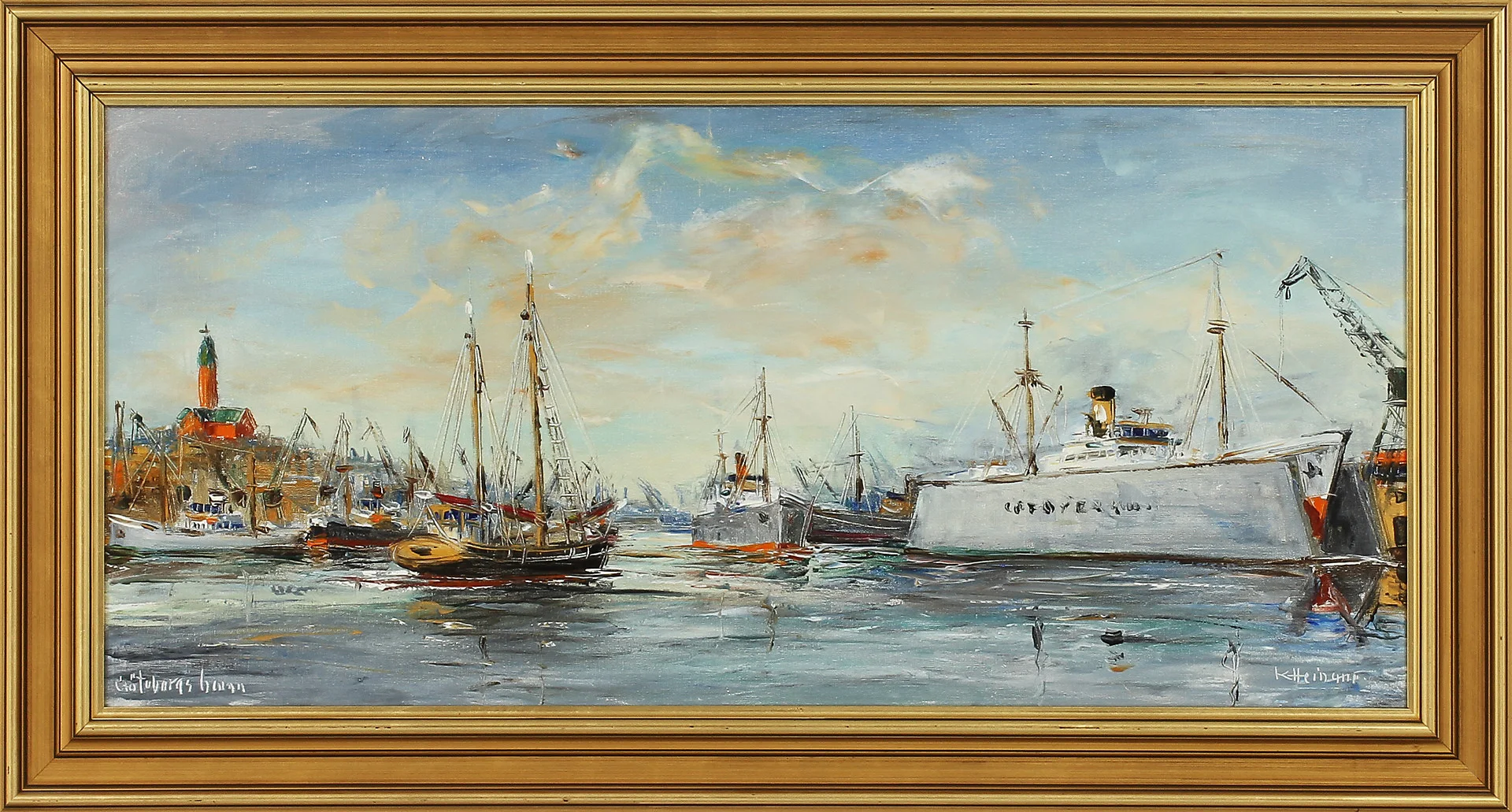 KURT ERIK HEINONEN. "Göteborgs hamn", olja på duk, signerad K Heinonen. — Paintings — Göteborgs Auktionsverk