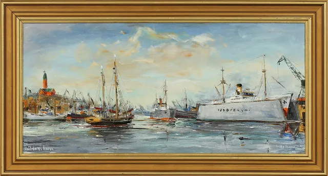 KURT ERIK HEINONEN. "Göteborgs hamn", olja på duk, signerad K Heinonen.