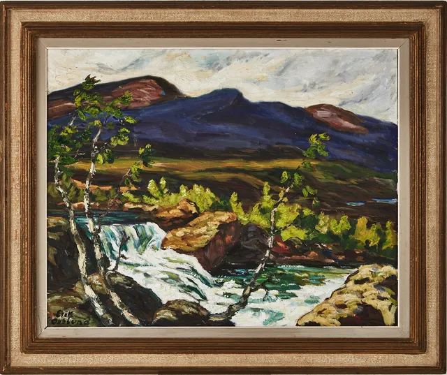 ERIK OSSLUND. Fjällandskap med fors, oljemålning på duk, signerad Erik Osslund.