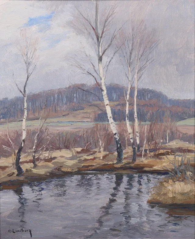 KARL LUNDBORG. olja på duk, "Aprildag, Asbjer".