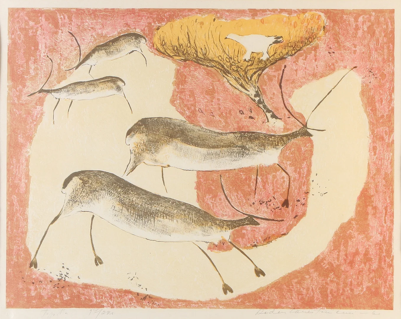 REIDAR SÄRESTÖNIEMI. Litografi, 97/220. Komposition med renar. Signerad och daterad -60. — Engravings & Prints — Skånes Auktionsverk