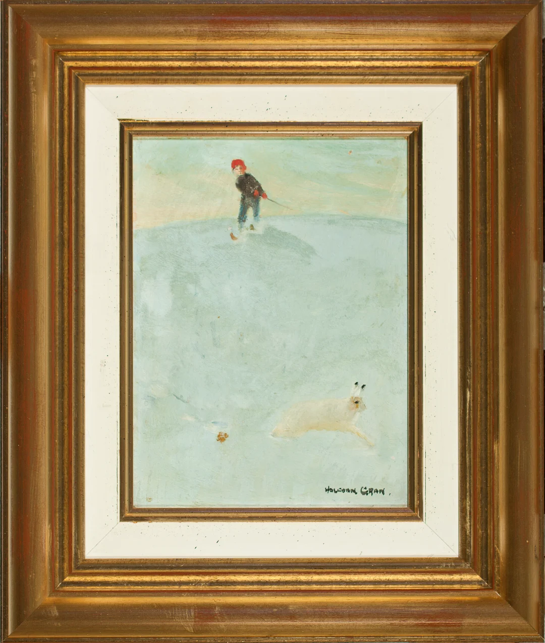Gran, Halfdan — Gutt på ski og hare — Kunst/Maleri — Blomqvist