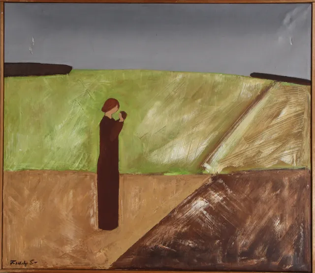 Freddy Eriksen. Landscape with mother and child.