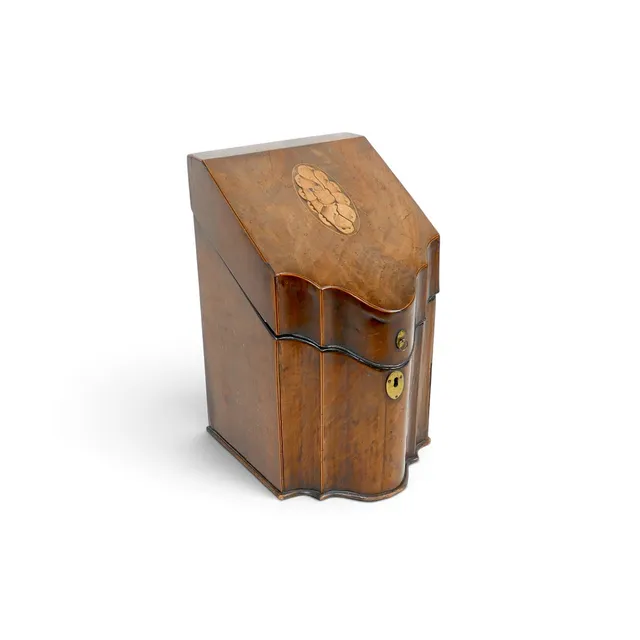 A GEORGIAN MAHOGANY KNIFE BOX LATER REFITTED AS A STATIONERY BOX.