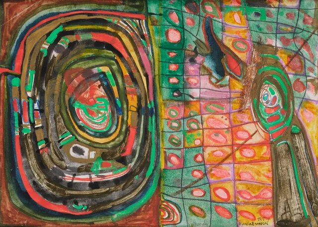 Friedensreich Hundertwasser, "Spirale und Karos",.
