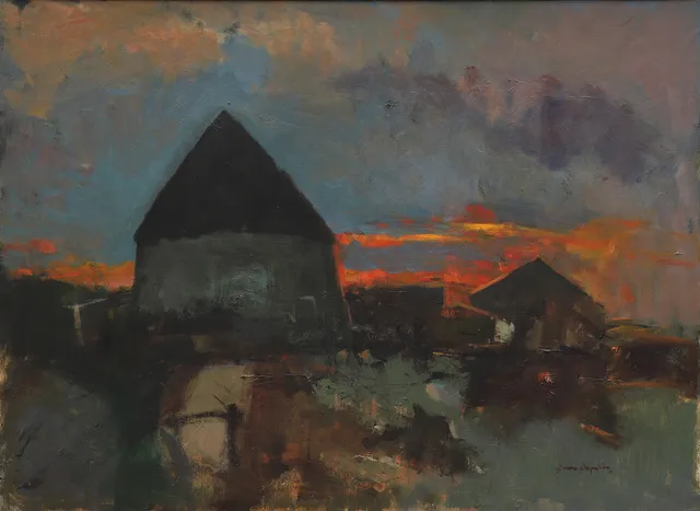 ARNE ASPELIN. Rundkyrka, Bornholm, signerad.