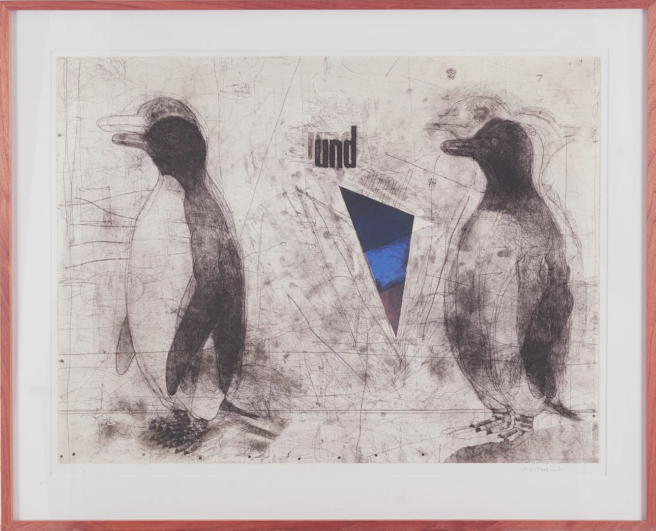 PER GUNNAR THELANDER. Komposition med pingviner, färgetsning, signerad, 2/3. — Engravings & Prints — Stockholms Auktionsverk Magasin 5